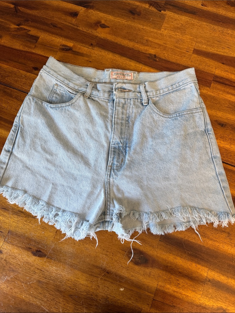 Guess Light Blue High-Rise Denim Shorts with Frayed Hem women’s size 32